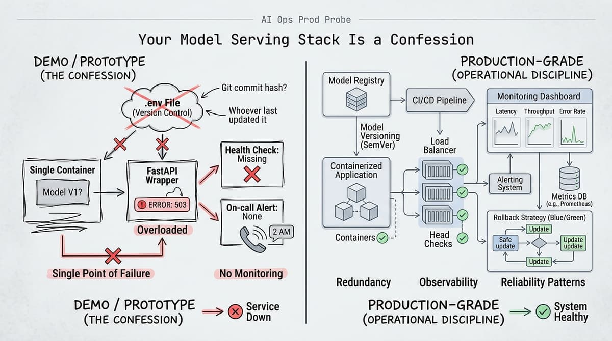 Editorial illustration for "Your Model Serving Stack Is a Confession"