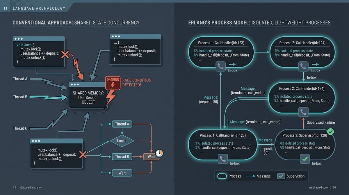 Editorial illustration for "Erlang's Process Model Solves a Problem Most Languages Pretend Doesn't Exist"