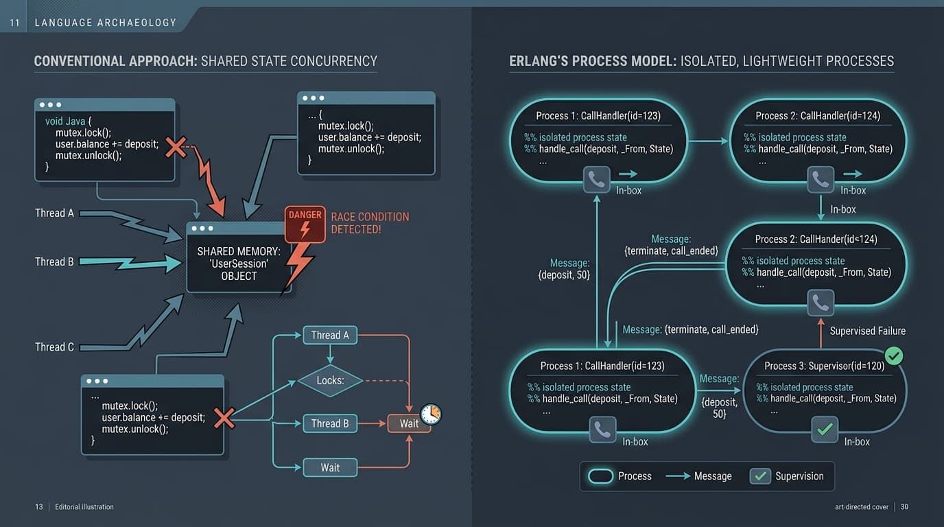 Editorial illustration for "Erlang's Process Model Solves a Problem Most Languages Pretend Doesn't Exist"