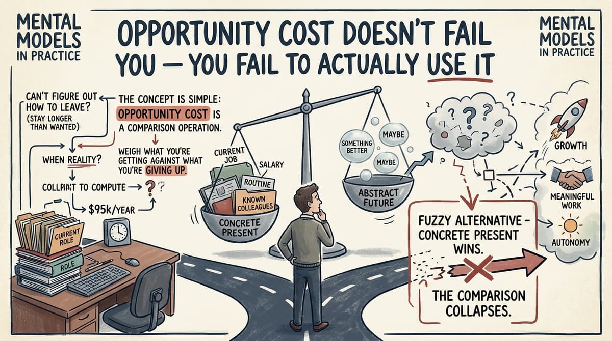 Editorial illustration for "Opportunity Cost Doesn't Fail You — You Fail to Actually Use It"
