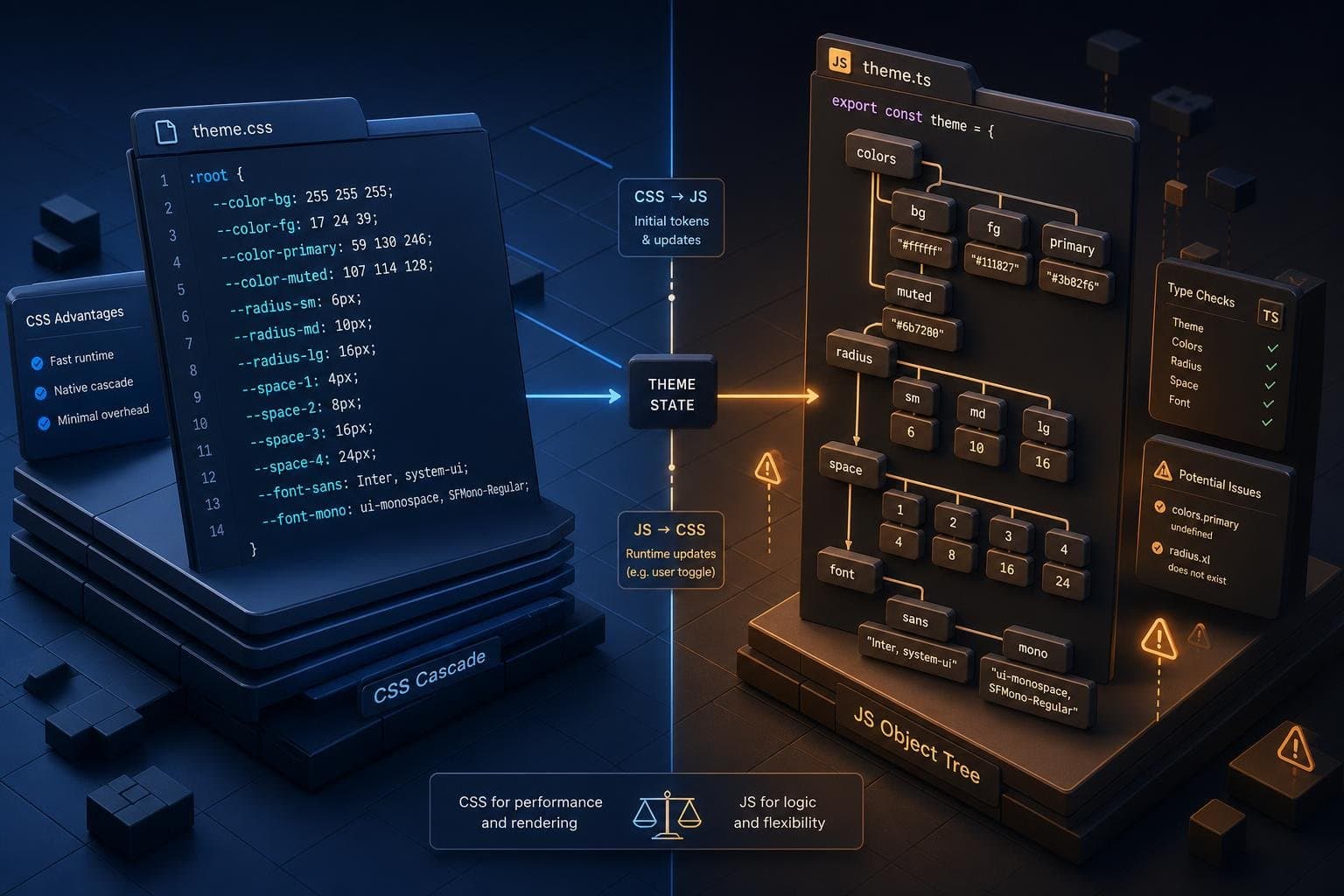 Hero image for "CSS Variables Won the Dark Mode Fight. JS Theme Objects Still Have a Job."