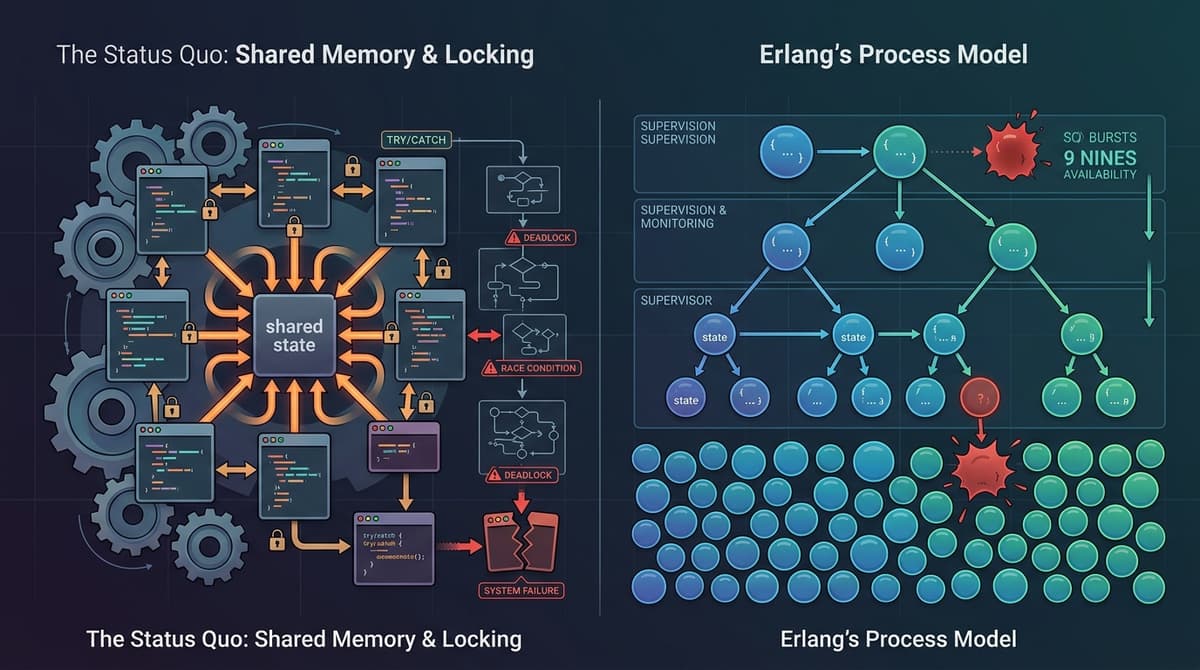Editorial illustration for "Erlang's Process Model Solves a Problem Most Languages Are Still Pretending Doesn't Exist"