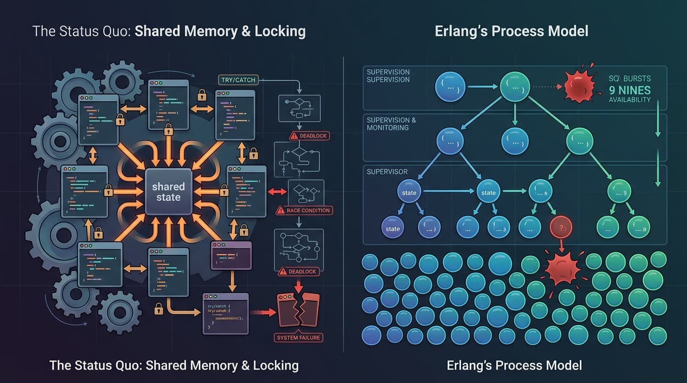 Editorial illustration for "Erlang's Process Model Solves a Problem Most Languages Are Still Pretending Doesn't Exist"