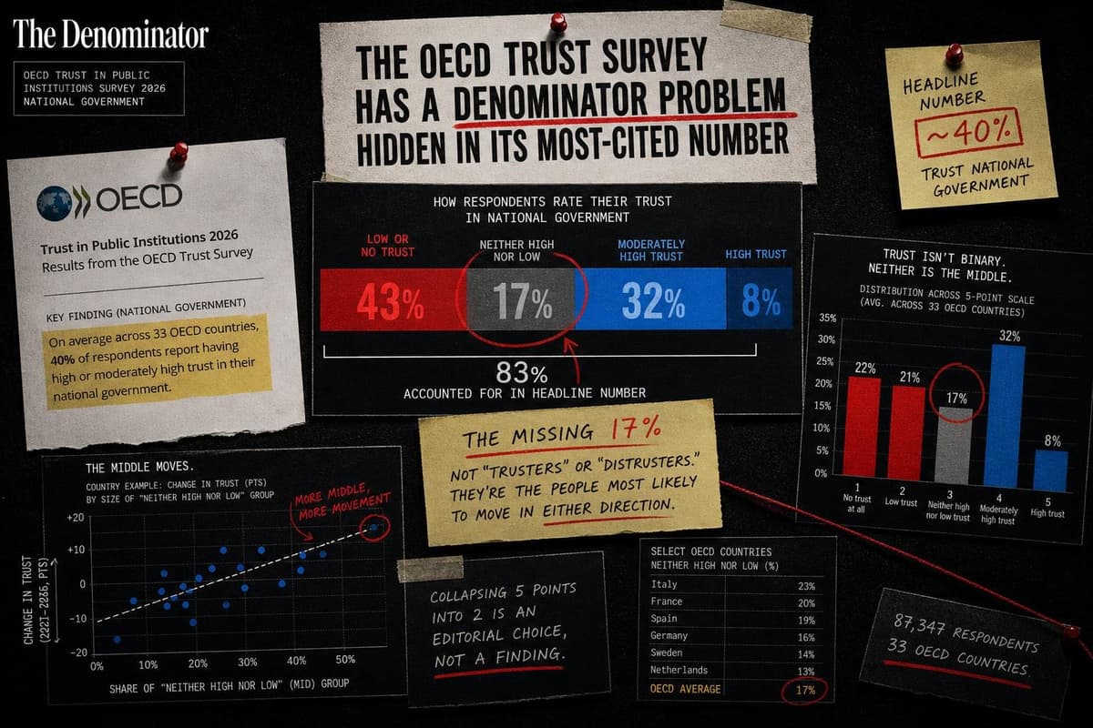 Hero image for "The OECD Trust Survey Has a Denominator Problem Hidden in Its Most-Cited Number"