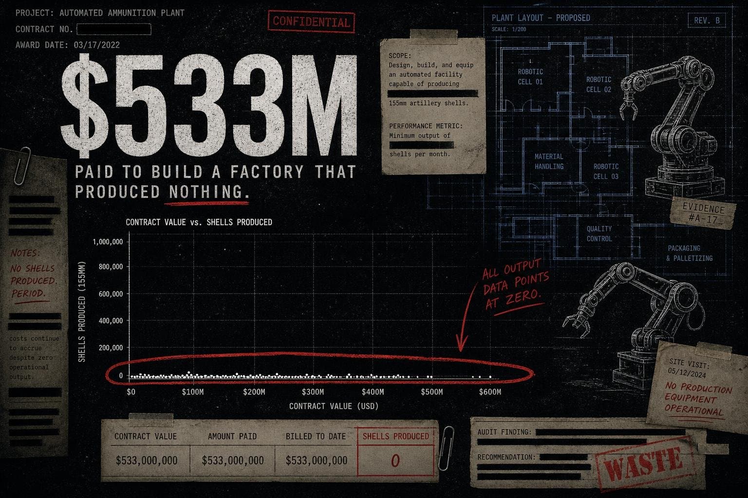 Hero image for "The Army's $533 Million Artillery Factory Produced Zero Shells. The Accounting Is the Easy Part."