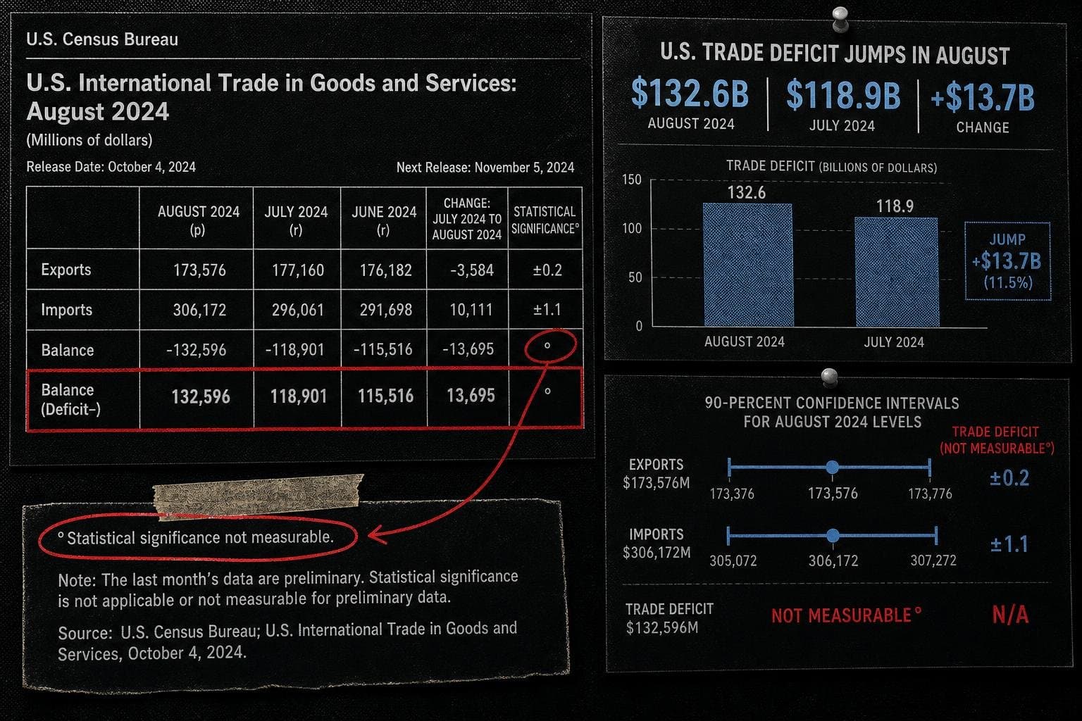 Hero image for "The August Trade Deficit Jumped 11.5%. Census's Own Footnote Says That Number Isn't Statistically Measurable."