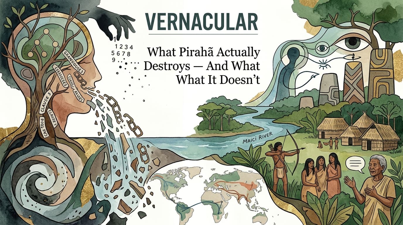 Editorial illustration for "What Pirahã Actually Destroys — And What It Doesn't"
