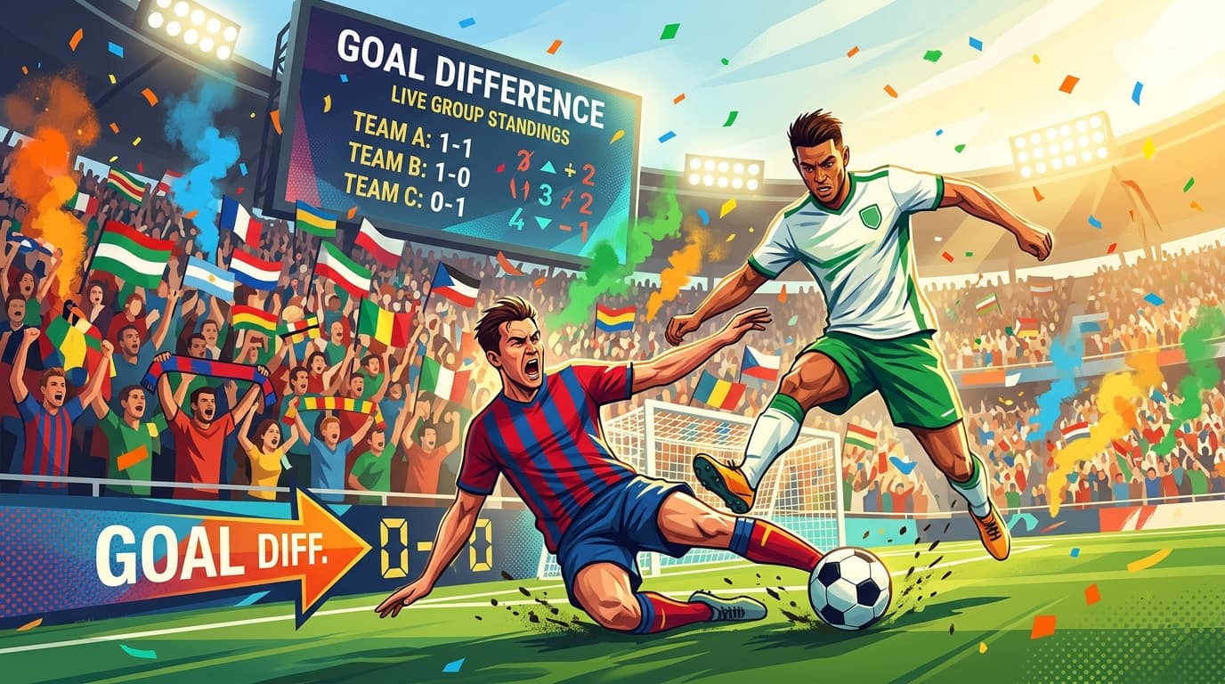 Editorial illustration for "Three Teams Per Group Means Someone Goes Home on Goal Difference — Get Ready for That Chaos"
