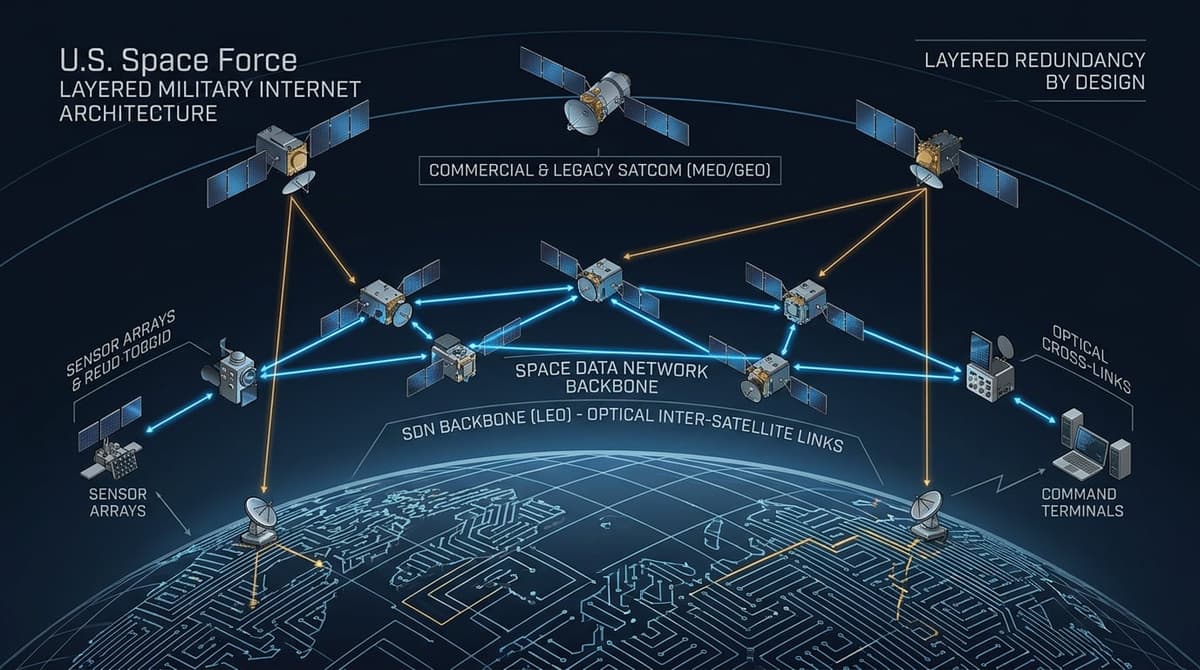 Hero image for "The Space Force Is Building Three Different Military Internets at Once — That's a Feature, Not a Bug"